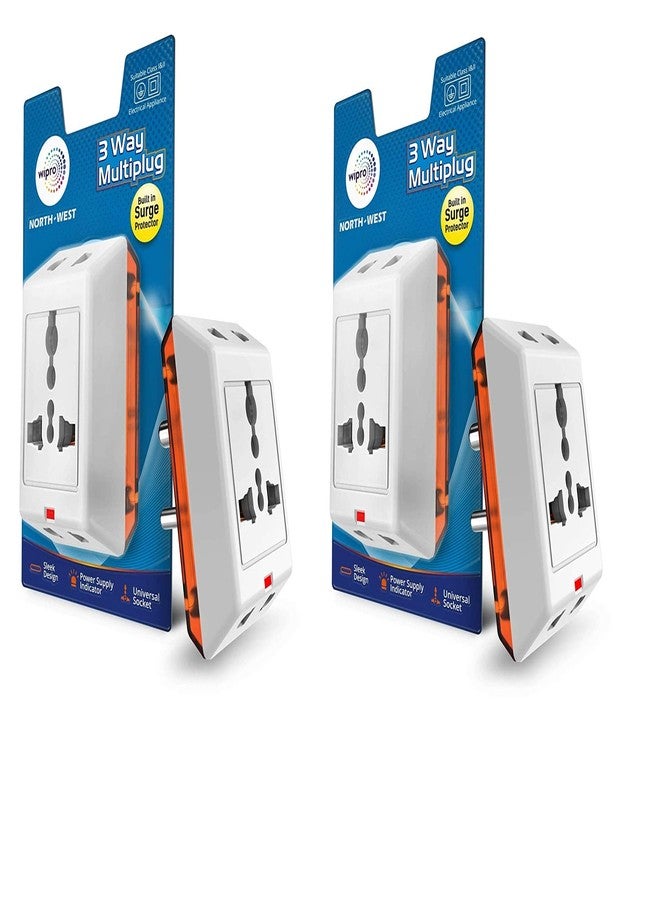 Wipro 3 Way Multiplug Adaptor with 1 Universal Sockets |Inbuilt Surge Protection & Power supply Indicator | Compact & Light weight | 6Amp Multiplug socket for Home, Office | Pack of 2 (White) - Image 2